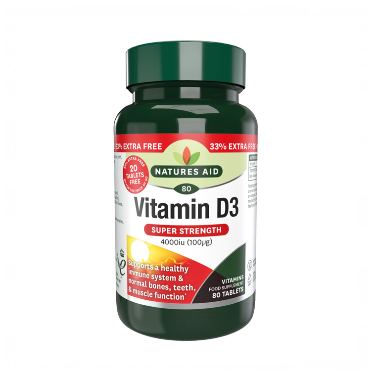 Natures Aid Vitamin D3 4000iu 80 Tabs (60+20 Free)